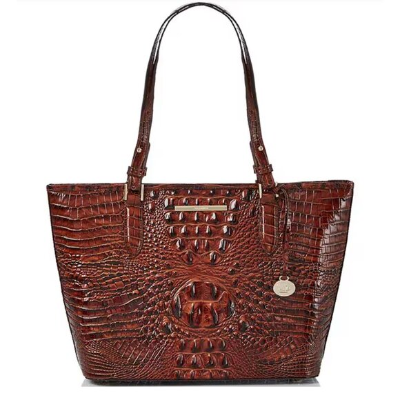 BRAHMIN Melbourne Collection Leather Crocodile-Embossed Medium Asher Tote Bag